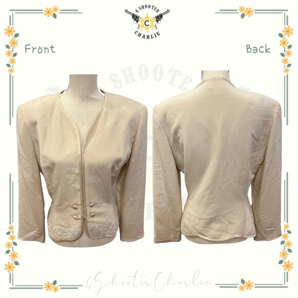 VTG Rimini by Shaw Silk Blazer Jacket Ivory Beaded Lined Elegant Womens Size 14 - Picture 1 of 3
